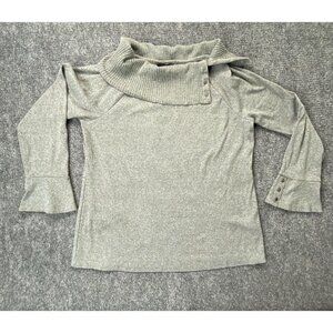 Rafaella Sweater Women’s Large Gray Split Cowl Neck Long Bell‎ Sleeve Studded